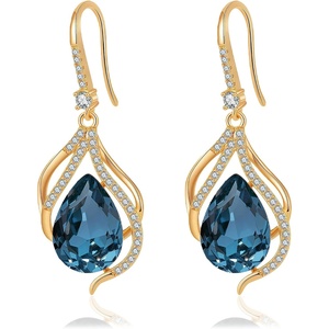 image:imageAustrian Crystal Hollow Teardrop Halo Drop Twisted Dangle Earrings for Women 14K Rose Gold Plated Hypoallergenic JewelryDark Blue