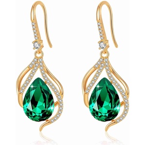image:imageAustrian Crystal Hollow Teardrop Halo Drop Twisted Dangle Earrings for Women 14K Rose Gold Plated Hypoallergenic JewelryEmerald