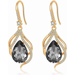 image:imageAustrian Crystal Hollow Teardrop Halo Drop Twisted Dangle Earrings for Women 14K Rose Gold Plated Hypoallergenic JewelryGreyBlack