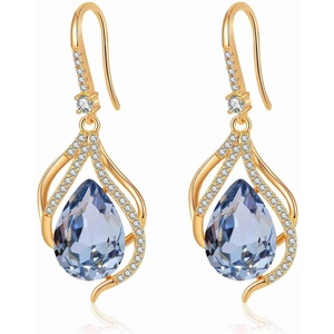 image:imageAustrian Crystal Hollow Teardrop Halo Drop Twisted Dangle Earrings for Women 14K Rose Gold Plated Hypoallergenic JewelryLight Blue