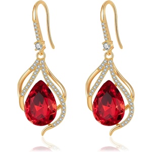 image:imageAustrian Crystal Hollow Teardrop Halo Drop Twisted Dangle Earrings for Women 14K Rose Gold Plated Hypoallergenic JewelryRed