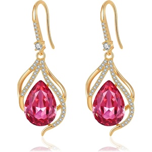 image:imageAustrian Crystal Hollow Teardrop Halo Drop Twisted Dangle Earrings for Women 14K Rose Gold Plated Hypoallergenic JewelryRose Pink
