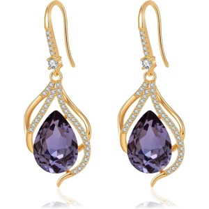 image:imageAustrian Crystal Hollow Teardrop Halo Drop Twisted Dangle Earrings for Women 14K Rose Gold Plated Hypoallergenic JewelryTanzanite