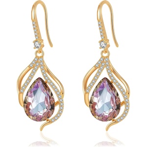 image:imageAustrian Crystal Hollow Teardrop Halo Drop Twisted Dangle Earrings for Women 14K Rose Gold Plated Hypoallergenic JewelryVitrail Light