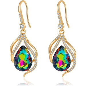image:imageAustrian Crystal Hollow Teardrop Halo Drop Twisted Dangle Earrings for Women 14K Rose Gold Plated Hypoallergenic JewelryVitrail Medium