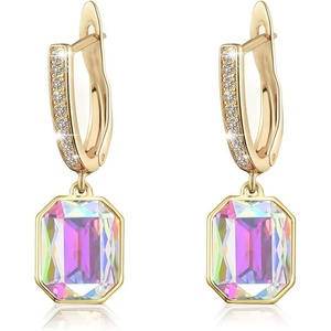 image:imageAustrian Crystal Octagon Leverback Drop Earrings for Women 14K Gold Plated Hypoallergenic JewelryAurora Borealis