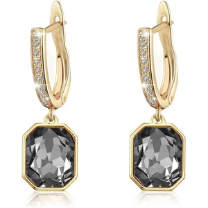 image:imageAustrian Crystal Octagon Leverback Drop Earrings for Women 14K Gold Plated Hypoallergenic JewelryBlack