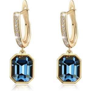 image:imageAustrian Crystal Octagon Leverback Drop Earrings for Women 14K Gold Plated Hypoallergenic JewelryBlue Crystal Goldtone