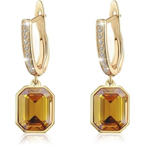 image:imageAustrian Crystal Octagon Leverback Drop Earrings for Women 14K Gold Plated Hypoallergenic JewelryGolden Yellow