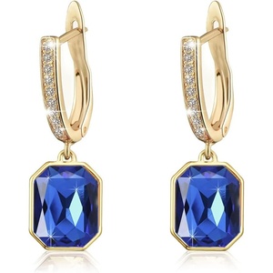 image:imageAustrian Crystal Octagon Leverback Drop Earrings for Women 14K Gold Plated Hypoallergenic JewelrySapphire
