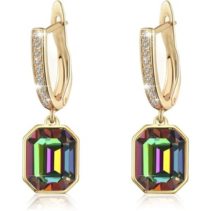 image:imageAustrian Crystal Octagon Leverback Drop Earrings for Women 14K Gold Plated Hypoallergenic JewelryVitrail Medium