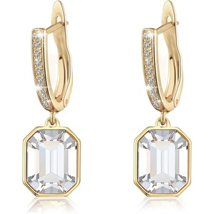 image:imageAustrian Crystal Octagon Leverback Drop Earrings for Women 14K Gold Plated Hypoallergenic JewelryWhite Crystal Goldtone