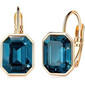 image:imageAustrian Crystal Octagon Leverback Drop Earrings for Women 14K Rose Gold Plated Hypoallergenic JewelryDark Blue