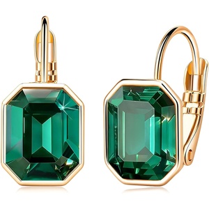 image:imageAustrian Crystal Octagon Leverback Drop Earrings for Women 14K Rose Gold Plated Hypoallergenic JewelryEmerald