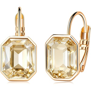 image:imageAustrian Crystal Octagon Leverback Drop Earrings for Women 14K Rose Gold Plated Hypoallergenic JewelryLight Topaz