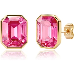 image:imageAustrian Crystal Octagon Stud Earrings for Women Fashion 925 Sterling Silver Post Hypoallergenic JewelryPink
