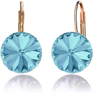image:imageAustrian Crystal Round Drop Earrings for Women 14K Gold Plated Hypoallergenic Leverback Hoop EarringsBlue