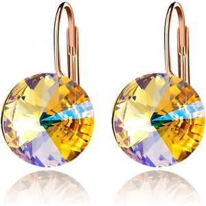 image:imageAustrian Crystal Round Drop Earrings for Women 14K Gold Plated Hypoallergenic Leverback Hoop EarringsDazzle Golden