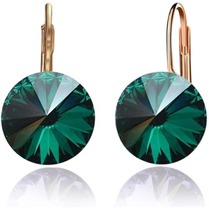 image:imageAustrian Crystal Round Drop Earrings for Women 14K Gold Plated Hypoallergenic Leverback Hoop EarringsGreen