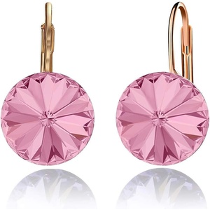 image:imageAustrian Crystal Round Drop Earrings for Women 14K Gold Plated Hypoallergenic Leverback Hoop EarringsPink