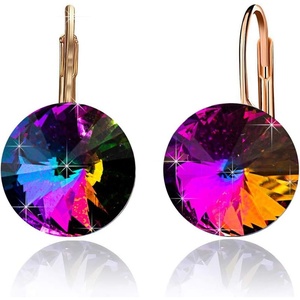 image:imageAustrian Crystal Round Drop Earrings for Women 14K Gold Plated Hypoallergenic Leverback Hoop EarringsRainbow