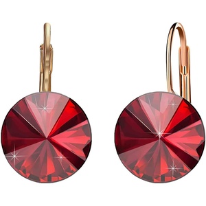 image:imageAustrian Crystal Round Drop Earrings for Women 14K Gold Plated Hypoallergenic Leverback Hoop EarringsRed