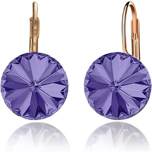 image:imageAustrian Crystal Round Drop Earrings for Women 14K Gold Plated Hypoallergenic Leverback Hoop EarringsTanzanite