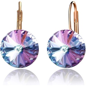 image:imageAustrian Crystal Round Drop Earrings for Women 14K Gold Plated Hypoallergenic Leverback Hoop EarringsVitrail Light