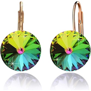 image:imageAustrian Crystal Round Drop Earrings for Women 14K Gold Plated Hypoallergenic Leverback Hoop EarringsVitrail Medium