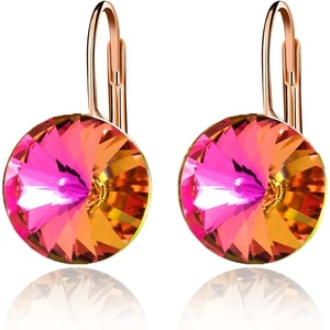 image:imageAustrian Crystal Round Drop Earrings for Women 14K Gold Plated Hypoallergenic Leverback Hoop EarringsVitrail Rose