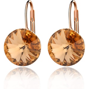 image:imageAustrian Crystal Round Drop Earrings for Women 14K Gold Plated Hypoallergenic Leverback Hoop EarringsYellow
