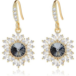 image:imageAustrian Crystal Snowflake Drop Dangle Earrings for Women Dangling Christmas Earrings 14K Gold Plated Hypoallergenic JewelryBlack