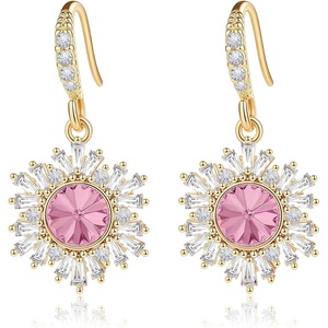 image:imageAustrian Crystal Snowflake Drop Dangle Earrings for Women Dangling Christmas Earrings 14K Gold Plated Hypoallergenic JewelryPink
