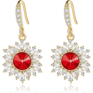 image:imageAustrian Crystal Snowflake Drop Dangle Earrings for Women Dangling Christmas Earrings 14K Gold Plated Hypoallergenic JewelryRed