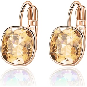 image:imageAustrian Crystal Square Cushion Drop Leverback Earrings for Women 14K Rose Gold Plated Hypoallergenic JewelryLight Topaz