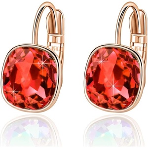 image:imageAustrian Crystal Square Cushion Drop Leverback Earrings for Women 14K Rose Gold Plated Hypoallergenic JewelryRed