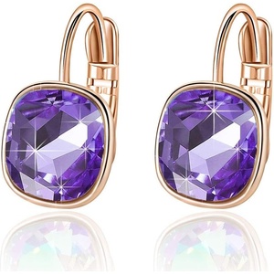 image:imageAustrian Crystal Square Cushion Drop Leverback Earrings for Women 14K Rose Gold Plated Hypoallergenic JewelryTanzanite