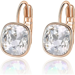 image:imageAustrian Crystal Square Cushion Drop Leverback Earrings for Women 14K Rose Gold Plated Hypoallergenic JewelryWhite