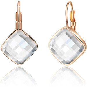 image:imageAustrian Crystal Square Leverback Drop Earrings for Women  Classic SquareCut Crystal14K GoldPlatedLeverback for Easy Secure WearGift Box IncludedFor Day and Evening EventsClear White