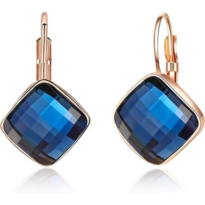image:imageAustrian Crystal Square Leverback Drop Earrings for Women  Classic SquareCut Crystal14K GoldPlatedLeverback for Easy Secure WearGift Box IncludedFor Day and Evening EventsDark Blue