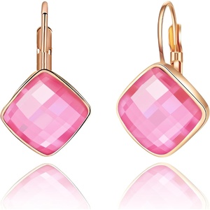 image:imageAustrian Crystal Square Leverback Drop Earrings for Women  Classic SquareCut Crystal14K GoldPlatedLeverback for Easy Secure WearGift Box IncludedFor Day and Evening EventsPink