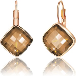 image:imageAustrian Crystal Square Leverback Drop Earrings for Women  Classic SquareCut Crystal14K GoldPlatedLeverback for Easy Secure WearGift Box IncludedFor Day and Evening EventsLight Topaz