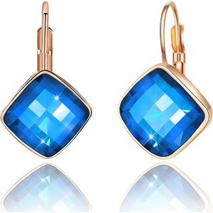 image:imageAustrian Crystal Square Leverback Drop Earrings for Women  Classic SquareCut Crystal14K GoldPlatedLeverback for Easy Secure WearGift Box IncludedFor Day and Evening EventsBermuda Blue