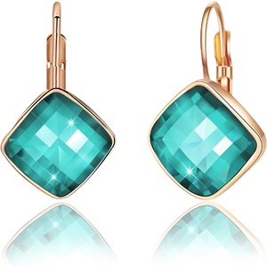 image:imageAustrian Crystal Square Leverback Drop Earrings for Women  Classic SquareCut Crystal14K GoldPlatedLeverback for Easy Secure WearGift Box IncludedFor Day and Evening EventsBlueGreen
