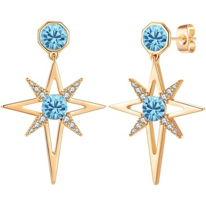image:imageAustrian Crystal Star Drop Stud Earrings for Women Fashion 14K Gold Plated Hypoallergenic Jewelry GiftsAquamarine