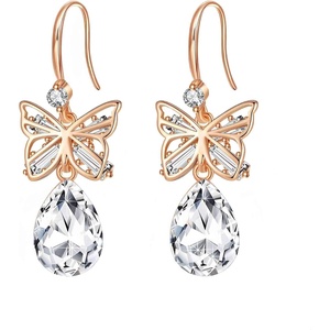 image:imageAustrian Crystal Teardrop Butterfly Drop Dangle Earrings for Women 14K Rose Gold Plated Hypoallergenic JewelryClear White