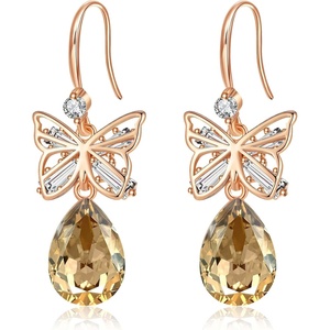 image:imageAustrian Crystal Teardrop Butterfly Drop Dangle Earrings for Women 14K Rose Gold Plated Hypoallergenic JewelryLight Topaz