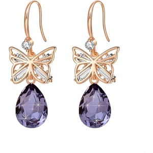 image:imageAustrian Crystal Teardrop Butterfly Drop Dangle Earrings for Women 14K Rose Gold Plated Hypoallergenic JewelryTanzanite