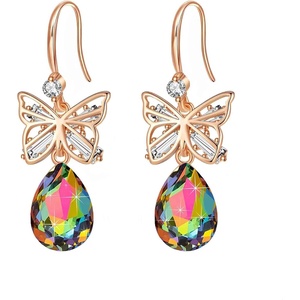 image:imageAustrian Crystal Teardrop Butterfly Drop Dangle Earrings for Women 14K Rose Gold Plated Hypoallergenic JewelryVitrail Medium
