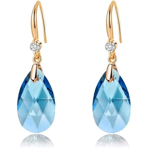 image:imageAustrian Crystal Teardrop Dangle Drop Earrings for Women 14K Gold Plated Hook Earring Hypoallergenic Jewelry Gifts for Women GirlsAquamarine